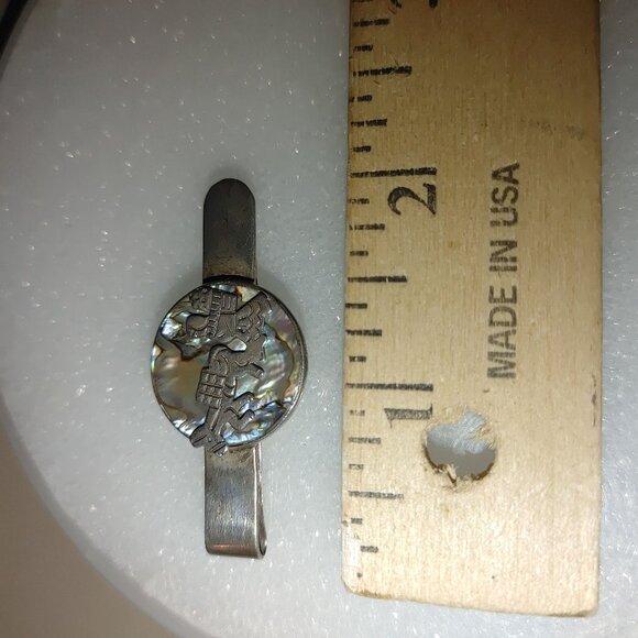 Kokopelli Abalone Inlay Tie or Money Clip Vintage Sterling Silver Stamped - Picture 9 of 15